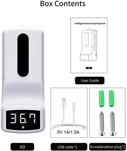 Imagen 10 de 10 de Dispensador De Gel Automático K9 Con Termómetro