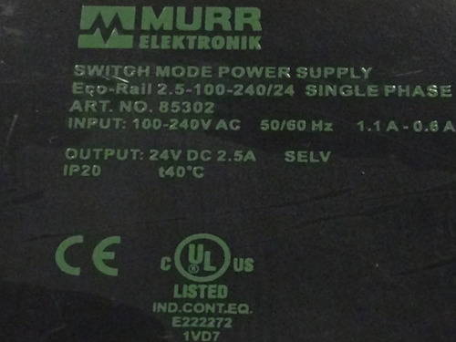 Fonte Murr Elektronik Switch Mode 85302 24v 2.5a (Usado)