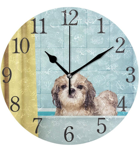 Reloj De Pared Con Perro Shitzu, Números Arábigos, Lindo Per