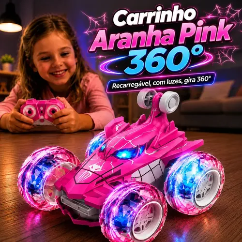 Carrinho Controle Remoto Acrobata Aranha Spider Rosa Pink Giro 360° Recarregável