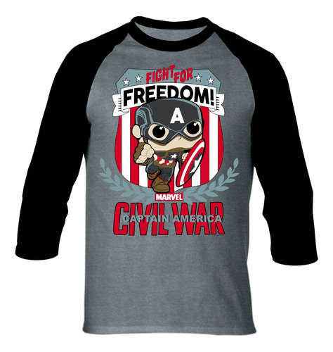 Camiseta Capitan America Civil W Camibuso Raglan Series Pop