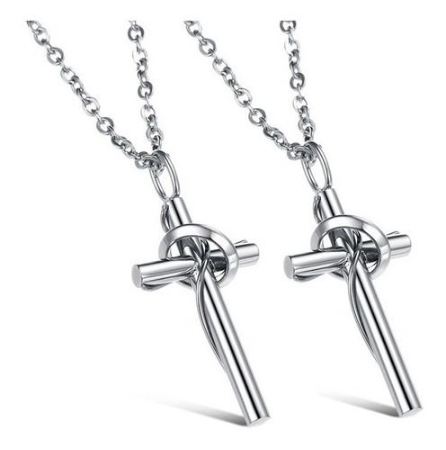 Duo Parejas Collares Cruz Con Anillo Unisex Acero Inox C506