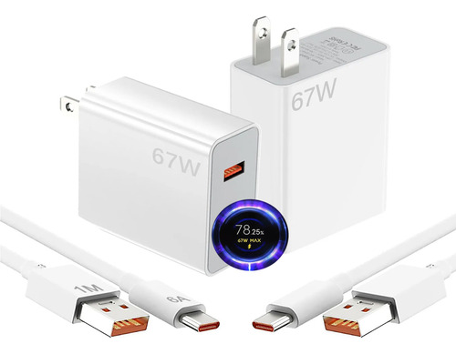 Allaceryvva® Cargador 2 Piezas Turbo 67w Super Rápido Tipo C Cable Rápido 6a Para Xiaomi Poco M5s/ M6 pro 4g/ C75 4g/ C65 4g/ Redmi Note 13 Pro 4g/ Note 14 Pro 4g 2 Piezas Blanco