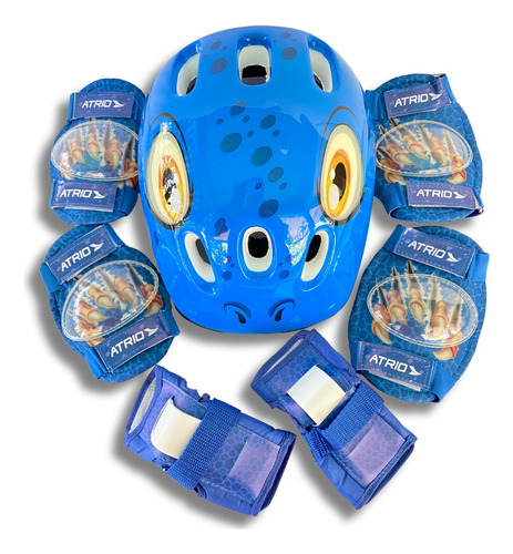 Kit Proteção Infantil Dinossauro Skate Patins Segurança Azul