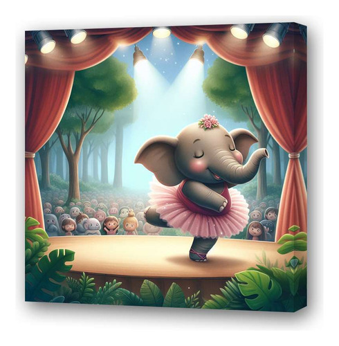 Cuadro 60x60cm Elefante Baila Ballet Dibujo Tierno M2