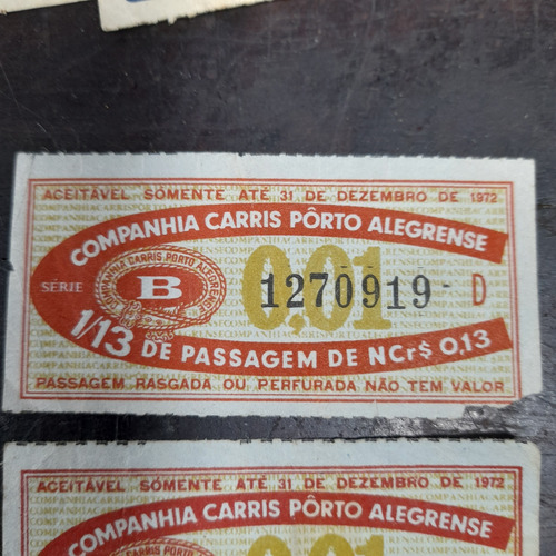Carris Porto Alegre Vale Transporte Bonde 5 Unid Papel 1972