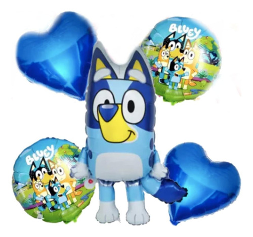 Aluminio Bluey Perrito Azul Cumpleaños Decoración 5 Unidades