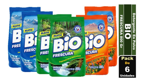 Detergente En Polvo Bio Frescura 800 Gr Pack De 6 Bolsas