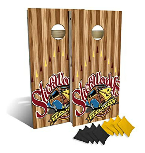 Slick Woodys Firma Cornhole Juego Con 8 Cornhole Bolsas, Con