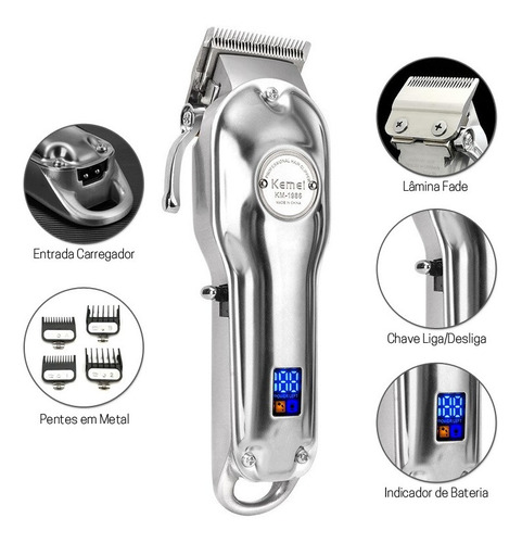 Cortadora de pelo Kemei KM-1986 plata 100V/240V