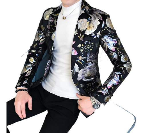 Blazer Trajes Saco Moda Para Hombres Estampado Flores