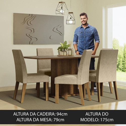 Juego Comedor Mesa Tapa Madera 6 Sillas Renata Madesa Color Marron/Crema/Imperial