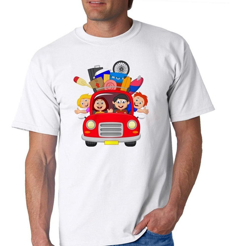 Remera De Hombre Familia En Auto Vacaciones Aventura