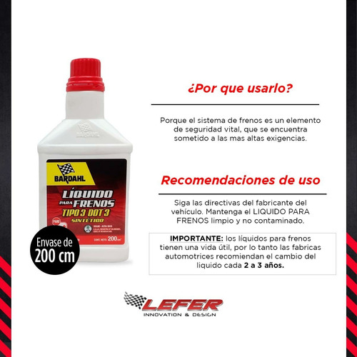 Líquido Para Frenos Tipo 3 Dot 3 Sintético 200 Cm3 Bardahl