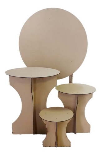 Trio De Mesa Mesanino Cilindro+ Painel De Festa Redondo Mdf