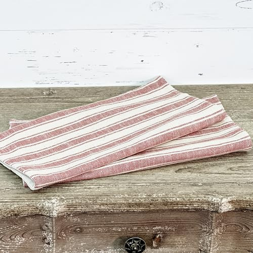Market Place Red Ticking Stripe Table Mat, Set/2, 14 X 14