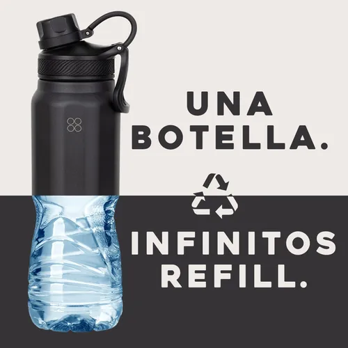 Termo Botella Termica Agua Acero Inoxidable Buffer 1l 3tapas Negro