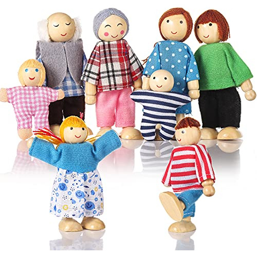 Wooden Doll House Personas De 8 Figuras, Dolls Family Set Pa