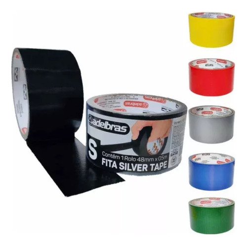 Kit C/ 10 Fita Multiuso Silver Tape Preta 48mm X 05m