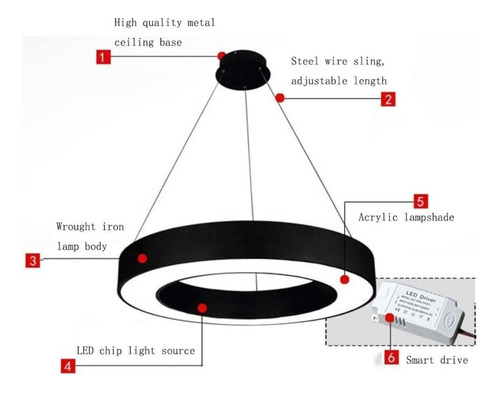 Lampara Colgante Ajustable Circular Luz Led Blanca 72w Negro