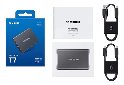 SSD portátil Samsung T7 USB 3.2 Gen 2 MU-PC4T0t externo de 4 TB, color negro