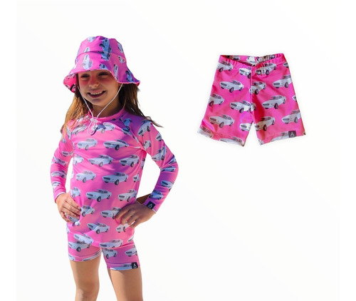 Imagen 1 de 4 de Short De Baño Lycra Uv Upf50+ Niñas Y Niños Autitos