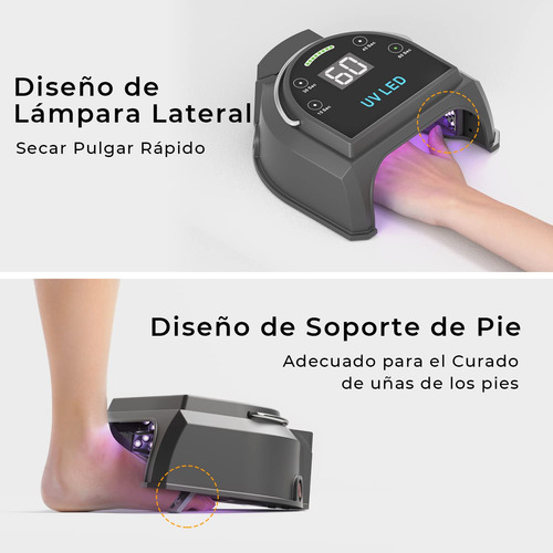 Lámpara De Uñas Led Uv Inalámbrica Profesional De 80 W, Gelp