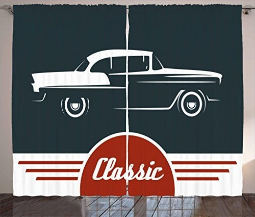 Cortinas Retro Ambesonne, Viejo Auto Nostalgico Con Emblema