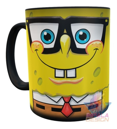 Taza Magica Bob Esponja Cara Corbata Lentes Ceramica