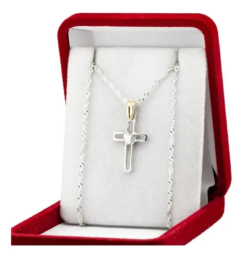 comprar Cadena Y Dije Cruz Con Corazon Plata Y Oro Comunión Bautismo