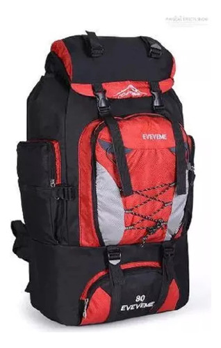 Mochila Viaje Gran Capacidad 80l Mochilero Roja Resistente Color Rojo Diseño De La Tela Liso