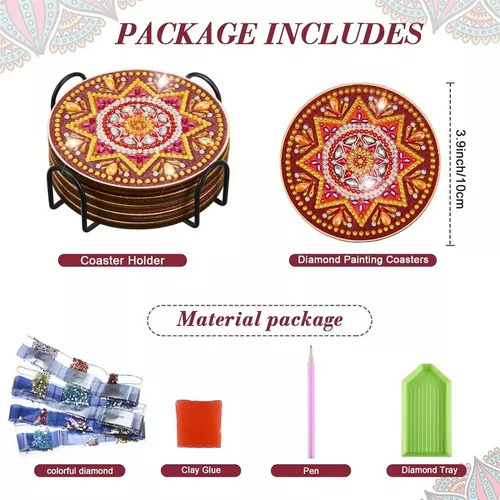 Conjunto De 5 Peças Mandala Diamond Coaster B