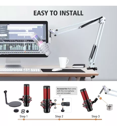 SUNMON Brazo de soporte de micrófono - Brazo de micrófono compatible con  HyperX QuadCast, soporte de micrófono