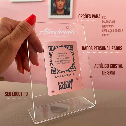 Imagem 2 de 5 de Placa Acrílico Cristal Qrcode Whatsapp 6 Cores Disponíveis