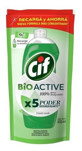 Detergente Bio Active Repuesto Lima Limón Cif 450ml