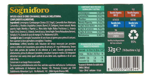 Te Sognidoro Melatonina Sabor Mango Vainilla Infusion Herbal