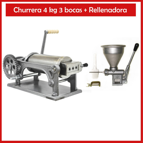 Maquina Churrera 4 Kg 3 Bocas + Rellenadora De Churros 