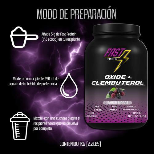 Óxido Nítrico + Clembuterol Fast Protein 1kg Pre Entreno Moras