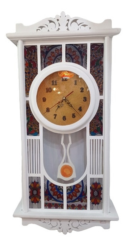 Reloj Péndulo En Madera Vitral Artesanal 
