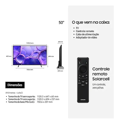 Smart Tv U8600f Crystal Uhd 4k 50 2025 + Suporte De Parede | Frete