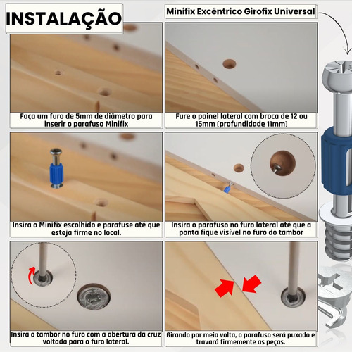 50 Minifix Girofix + Tambor Castanha 12x9mm Pino Capa Bucha