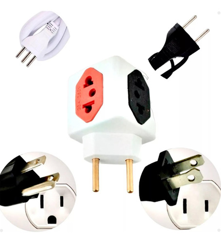 Kit 5 Adaptador Benjamin Plug Tomada 4s 10a/20a Aparelhos
