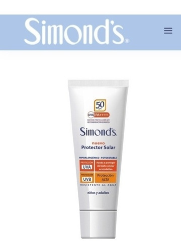 Simond's Bloqueador Solar 50spf . 50ml. Pack 10 Unids