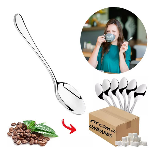 Kit 24 Colheres De Café Chá Aço Inox Limpa Facil 9cm Luxo