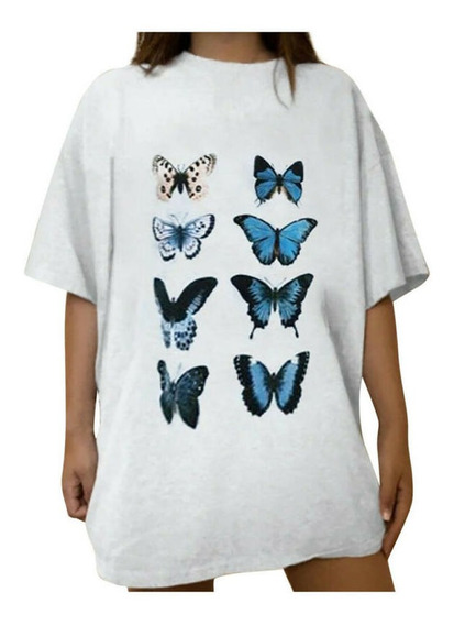 Blusa Camiseta Con Estampado De Mariposas Y Cuello Redondo D 