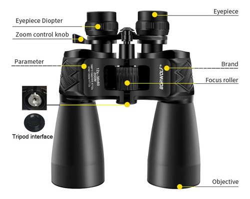 Binoculares 12-36x60 Alta Potencia Para Caza Y Observación