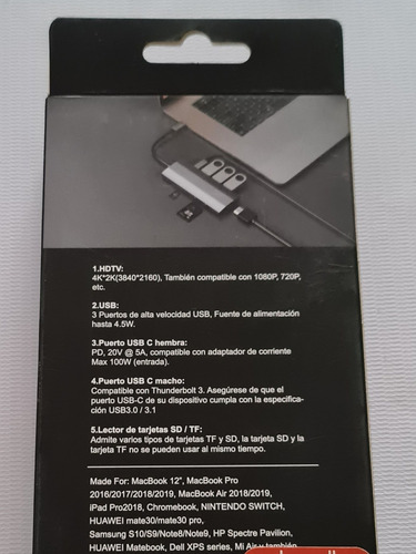 Adaptador Multi Conector Hub Usb C Hdmi X1 Usb X3 Sd Tf