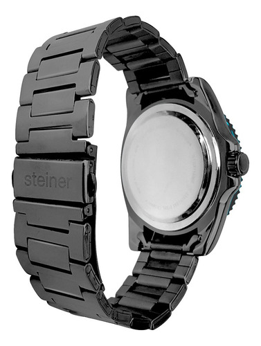 Reloj Steiner Analogo Extensible Acero Inoxidable Dial 3atm Correa Gris oscuro Fondo Negro
