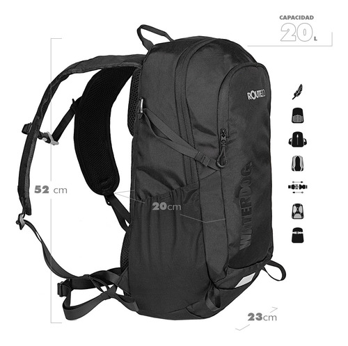 Mochila Camping Waterdog 20l Mochilero Trekking Hiking Viaje Color Negro