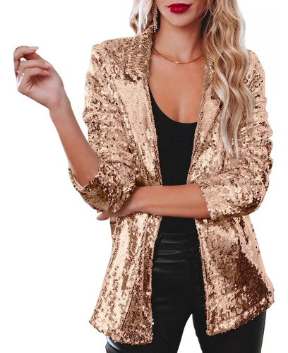 Blazer Elegante De Manga Larga Con Lentejuelas Multicolor